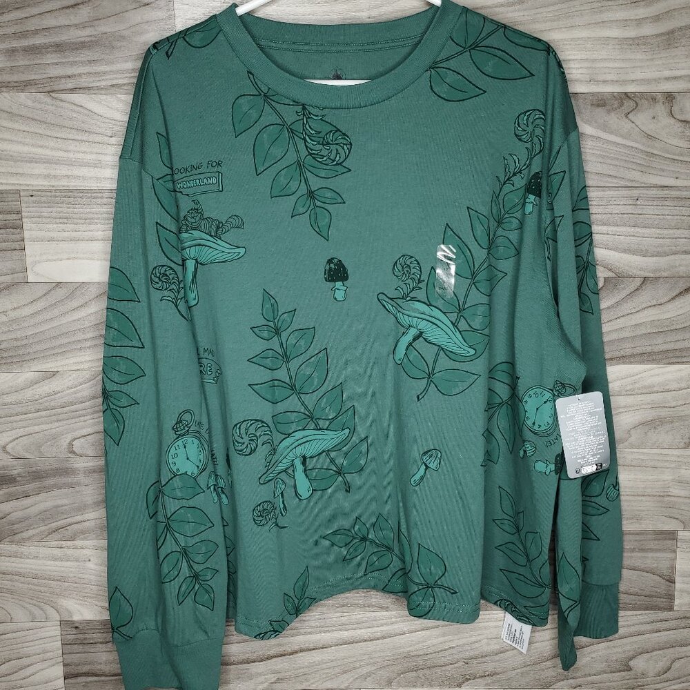 Disney Alice In Wonderland Long Sleeve Green 1X Shirt Looking for Wonderland NWT
